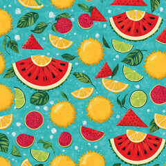
Summer Fruits Digital Paper.
Colorful and beautiful Fruits patterned tropical background