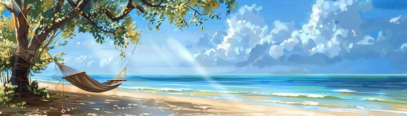 Retirement, A peaceful beach scene with a hammock, symbolizing rest after years of work