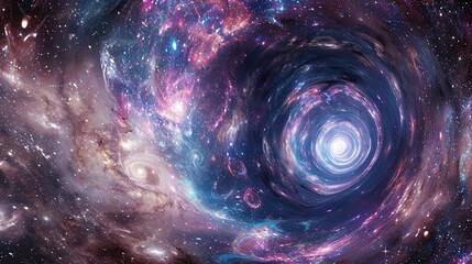 swirling wormhole with a nebula and stars around it