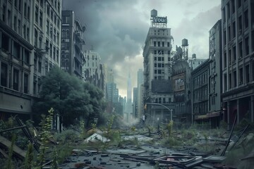Desolate Urban Landscape in a Post-Apocalyptic Setting
