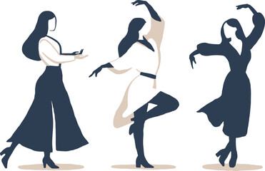 Fototapeta premium set of vector girls who dance in two colors