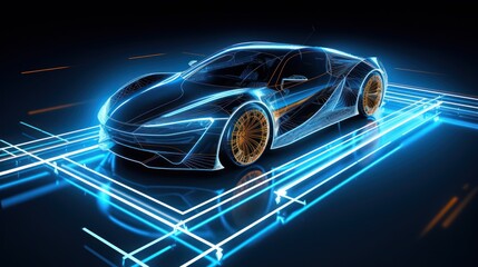  Futuristic sports car wireframe intersection 