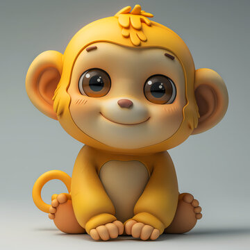 A cute and happy baby monkey 3d illustration