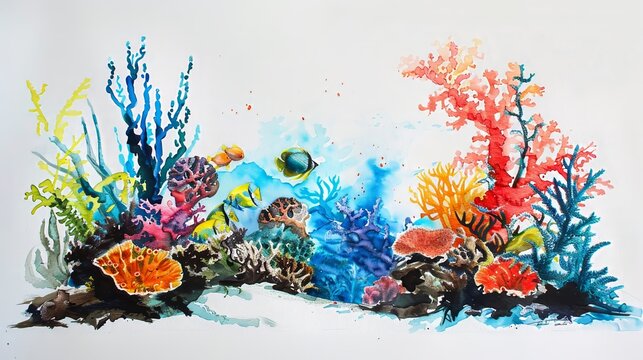 Transport the viewer to a serene underwater world with your interpretation of Oceanrift  hand drawing , Water color on white backgound