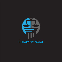 Justice pillar logo design illustration. Line silhouette of pillars of justice lawyer advocate law judge court. Legal justice creative idea design abstract scales balance weight.