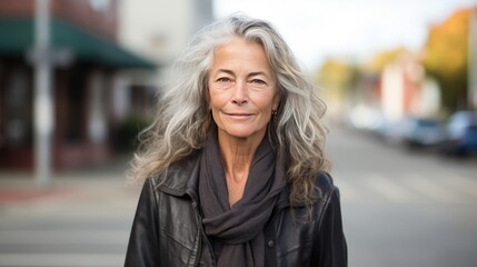 Fototapeta premium Portrait of an older woman in her mid-60's, A close-up a blonde woman with a warm smile