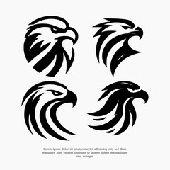 set of silhouette eagle head logo design template