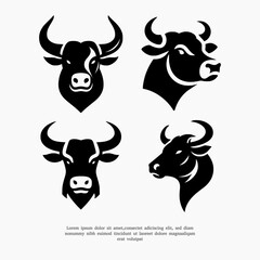 set of silhouette bull head logo design template