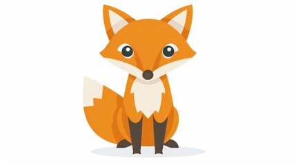 Fototapeta premium Red fox sitting, shocked expression, flat design, white background