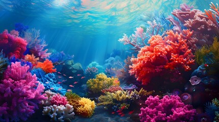 Naklejka na ściany i meble Immerse Yourself in the Story of the Vibrant Coral Ocean: A of Life Under the Waves