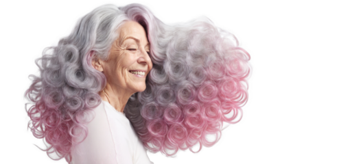 Happy Senior Woman with Ombre Hairstyle and Curls