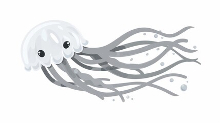   A jellyfish drawing with waterspouts emerging from its mouth against a pristine white backdrop - obrazy, fototapety, plakaty