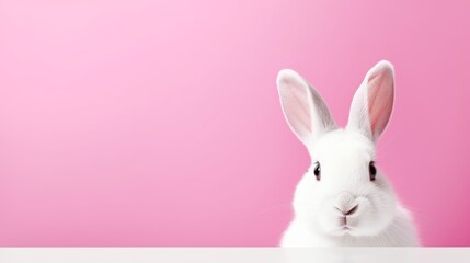 Fototapeta premium cute animal pet rabbit or bunny white color smiling and laughing isolated with copy space for easter background, rabbit, animal, pet, cute, fur, ear, mammal, background, celebration