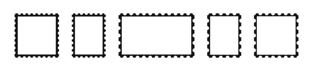 Postage stamp vector icons. Postage stamp set. Mockup postage stamps. Blank postage stamp borders templates. v - obrazy, fototapety, plakaty