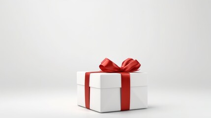 Obraz premium White gift box with red ribbon, 