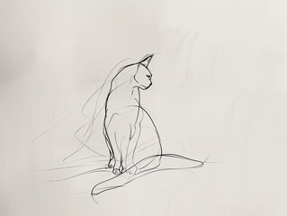 A minimalist sketch of a cat executed in a single