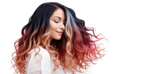 Happy Young Woman with Vibrant Colored Ombre Hairstyle