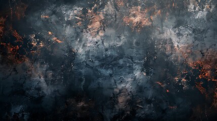 Dark mysterious grunge background, dark blue, rust orange, gray. Old horror-style texture, abstract grungy wall