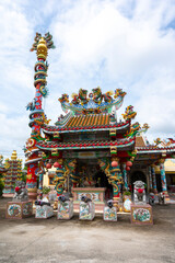 Trat, Thailand - August 18, 2023: City pillar of Trat Province, Thailand. The place of public location, they are respecting and holy. Chinese art and architecture.