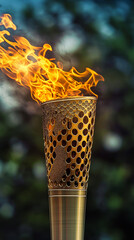 A decorative torch with a bright flame is the Olympic concept of the festive event