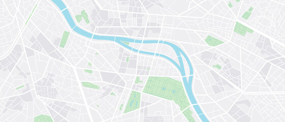 City map navigation. GPS navigator. Point marker icon. Top view, view from above. Abstract background. Simple realistic map design. Landscape with river. Flat style vector illustration. © Ihor