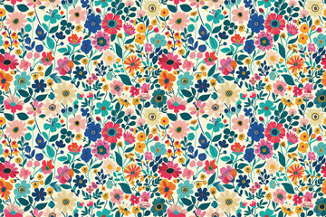 Bright floral seamless pattern with diverse flowers on beige