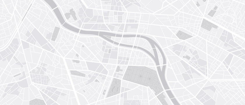 City map navigation. GPS navigator. Point marker icon. Top view, view from above. Abstract background. Simple realistic map design. Landscape with river. Flat style vector illustration.