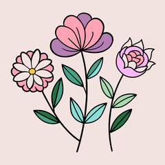 Charming Doodle Flowers in Pastel Colors: Vector Illustration Delight