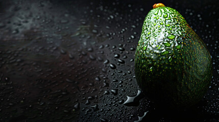 Fresh avocado with water droplets on black