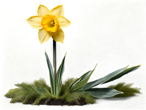 A stunning, high-resolution PNG image featuring a vibrant yellow daffodil standing tall against a transparent background, signaling the arrival of spring.