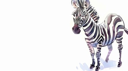 Obraz premium A zebra stands on a white surface with its head turned to one side