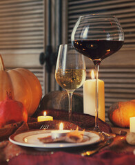 Autumn place setting. Thanksgiving dinner