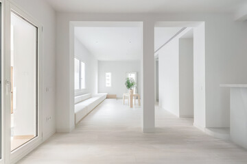 Fototapeta premium Serene minimalist interiors with natural light and warm tones
