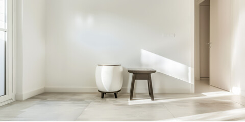 Fototapeta na wymiar Serene minimalist interiors with natural light and warm tones