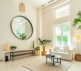 Serene minimalist interiors with natural light and warm tones