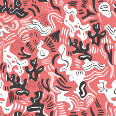 a pattern involving some diagonal paths, in the style of light red and light bronze, playful doodles, organic formations, dogon art, twisted branches, holotone printing, light magenta and white