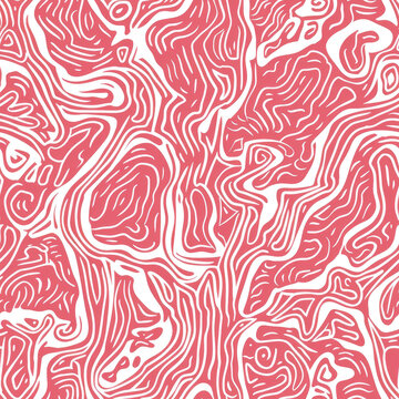 a pattern involving some diagonal paths, in the style of light red and light bronze, playful doodles, organic formations, dogon art, twisted branches, holotone printing, light magenta and white