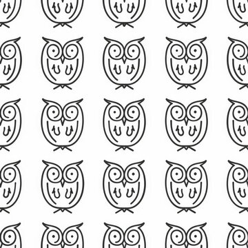 a pattern made of one-line owls, white background,