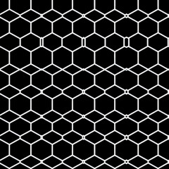 honeycomb pattern, solid white lines over black background, uniform, vector, gaussian blur filter applied