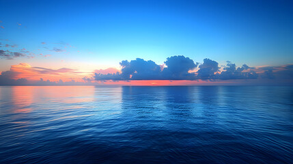 Sunrise Horizon at Sea with Majestic Clouds