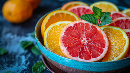 Vitamin C power: Colorful citrus fruits in a bowl for the immune system
