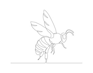 Continuous line drawing of bee. One line of flying bee. Flying insects concept continuous line art. Editable outline.
