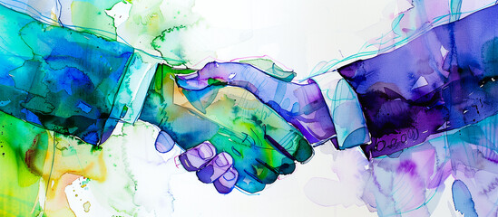 watercolor painting depicts hand shake concept background