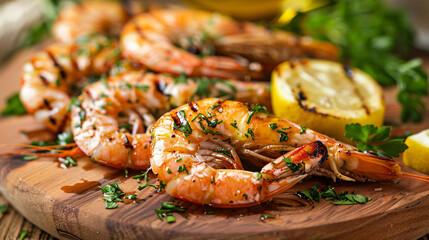 Grilled prawns with lemon and parsley