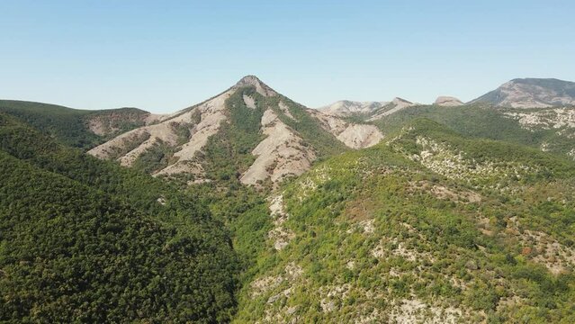 Aerial view of Kazanla (Radimar) peak at Rhodope Mountains, Kardzhali region, Bulgaria