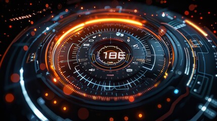 An eye-catching digital image capturing a high-tech interface dial with the number 108 highlighted in neon