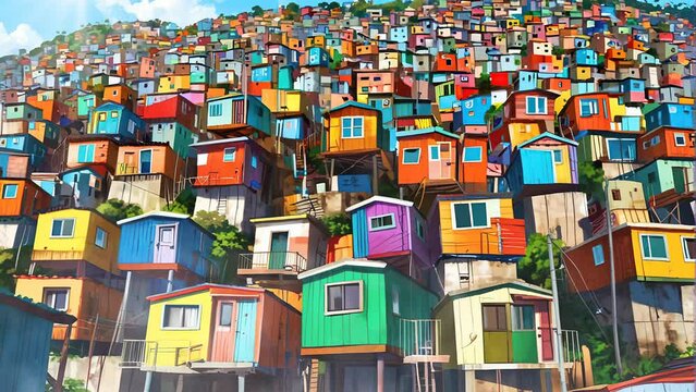 Color Burst Hills: 4k Looping Video of Vibrant Painted Housing