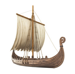 Historical Viking sail ship on isolated background