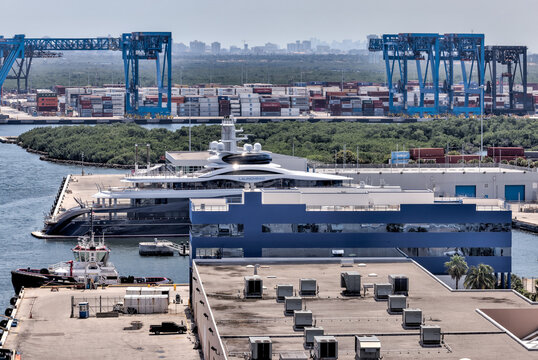 Fort Lauderdale, Florida - March 23, 2024: Mark Zuckerberg's super yacht "Launchpad" docked in the commercial pier of Port Everglades in Fort Lauderdale, Florida
