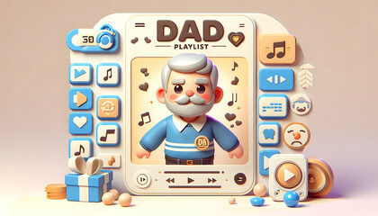 Fathers' Day 3D Icon Playlist Poster: Celebrating Dad's Influence with a Soundtrack of his Life - Father's Day Theme on Isolated White Background